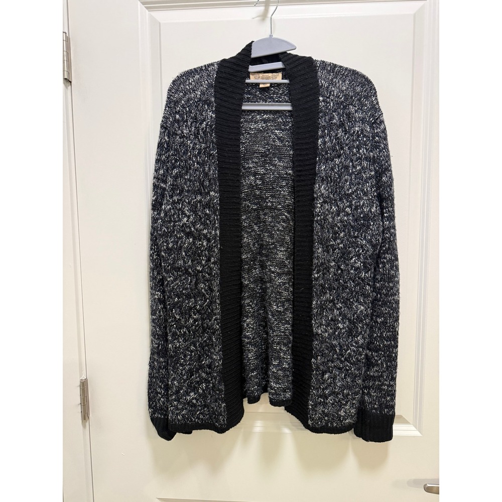 Nine West Vintage America Black White Marled Knit Shawl Collar Cardigan Small